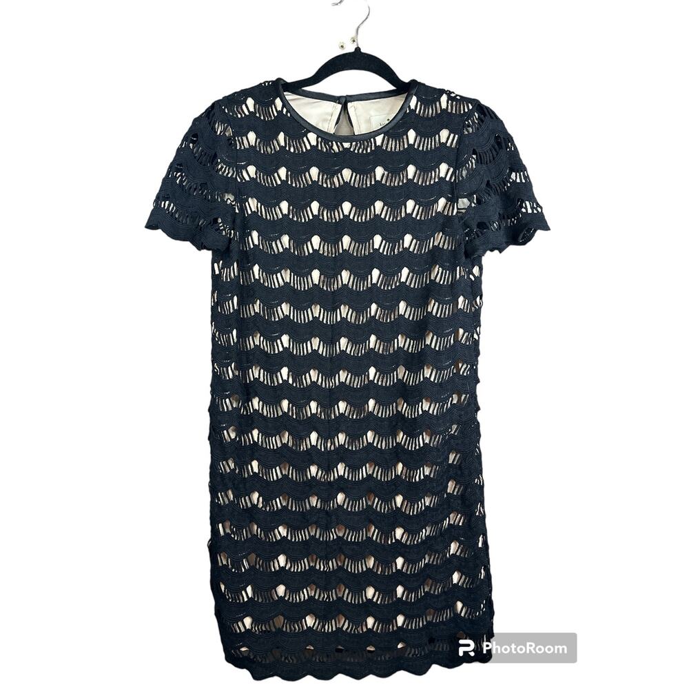 Kate Spade New York Black Beige Short Sleeve Keyhole Detail Sheath Dress Size 2